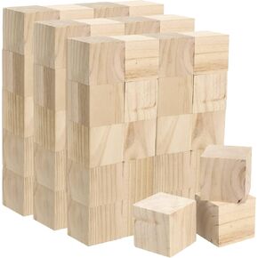 200 Pieces Wood Blocks for Crafts, 1 Inch Unfinished Square Wooden Cubes Wood Blocks, Natural Blank Wood Blocks for DIY Crafts, Puzzle Making, Painting, Carving