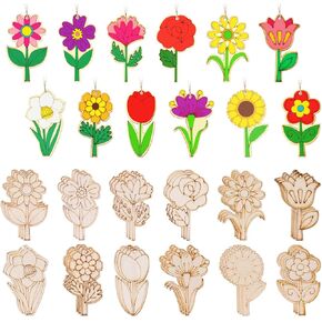 48pcs Unfinished Wood Spring Flowers Cut Outs, Kids' Handmade Cutouts Flowers Craft Blank Wooden Art Crafts Flowers Decoration Flower Handicraft for Kids Home School Party Ornaments