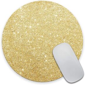 Gold Glitter Gaming Round Mouse Pad Custom Design,Fashion Non-Slip Rubber Square Mousepad for Gift Support Computers Laptop 7.9 x 7.9 x 0.12 Inch