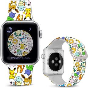 Compatible with Apple Watch Band Pikacu Sea Turtle Anime 38mm 40mm 41mm Soft Silicone Fancy Strap Compatible with iWatch Series SE 9 8 7 6 5 4 3 2 1 Kids Men Women