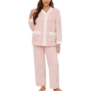 Women's Plush Fleece Pajama Set,Soft Cozy Pajama for Women Warm Sleepwear Lounge Pjs