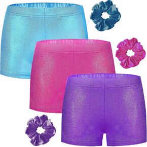 BYONEME Girls Dance Short for Gymnastics Athletic Shorts Sparkle Glitter Tumbling Bottoms 2-3T