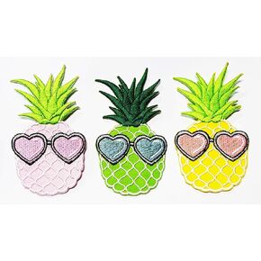 Nipitshop Patches Set of 3 Fantasy Pineapple Fruit with Heart Glasses Cartoon Patch for Clothes Backpacks T-Shirt Jeans Skirt Vests Scarf Hat Bag Iron On Appliques Embroidered