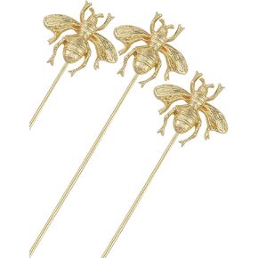 Alilang Women's 3PCS Retro Bee Hat Pin Long Handle Golden Jewelry Insect Retro Pins, 3Pin Bee