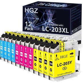 Compatible LC203XL LC201XL Ink Cartridges Replaccement for LC203 LC201 Worked for MFC-J460DW J480DW J485DW J680DW J880DW J885DW MFC-J4320 J4620DW (4 Cyan, 4 Magenta, 4 Yellow, 12 Pack)