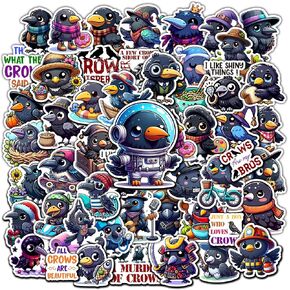Pack 50 PCS Crows Stickers Print Cool Animal Cartoon Waterproof Vinyl Decals Cute Items for Adults Men Women Teens Boys Girls Decor Laptop Phone Case Water Bottles Helmet