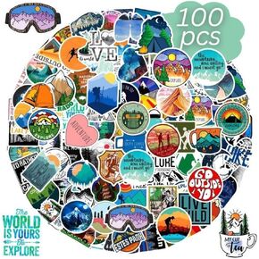 100pcs Adventure Stickers, Outdoor Camping Stickers, Sticker Packs Camping, Adventure Time Stickers Pack, Adult Stickers for Water Bottles (Stickers for Teens, Adults) (Adventure)