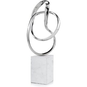 4109 Lazo Abstract Sculpture on Marble, Silver and White Large Decorative Sculpture, Home Decor, Office or Room Decor, Tabletop, 17.5" H