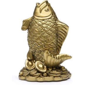 Resin Feng Shui Fish Statue Wealth Carp Treasure Good Fortune Lucky Auspicious Home Office Decor Collection Gift TQZDPT64