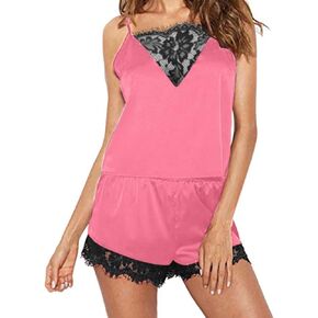 Lace Satin Pajamas Sets for Women Cami Sleepwear Set Top and Shorts Loungewar Set 2 Piece S-XXXL