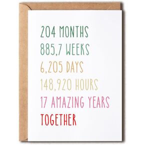 17th Anniversary Card - Funny 17 Years Wedding Anniversary Card - 5 x 7 Inches