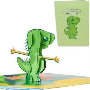 Dirty Pop Cards,T-Rex "I Love You This Much" 3D Popup Greeting Card,Anniversary, Valentines Day, Birthday Cards for Husband, Wife, Boyfriend, Girlfriend, BFF and More, 1 Notepaper, 1 Envelope