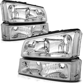 cciyu Headlight Assembly For Chevy Avalanche 1500/2500 without Body Cladding 2003-2006 Chrome Housing Clear Reflector Clear lens Headlamps