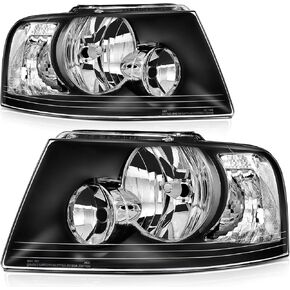 cciyu Headlight Assembly For Ford For Expedition 2003-2006 Black Housing Clear Reflector Clear Lens Headlamps