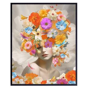 Shabby chic Wall Decor - Wall Decor for Women - Abstract Art - Womens Bedroom Decor - Art for Women - Floral Wall Decor - Dragonfly Wall Art - Orange Blue Modern art Wall Decor Living room Aesthetic