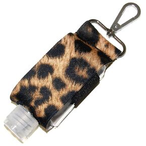 Hand Sanitizer Holder With Refillable Container - Leopard Print - 2 Ounce Travel Size - Swivel Clip For Backpack, Purse or Keychain - Handmade by Green Acorn Kitchen
