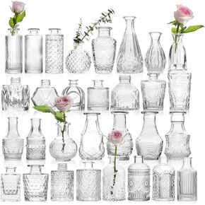 Glass Bud Vase Set of 30 Gradual Orange Glass Vases for Wedding Table Decorations Centerpieces Small Vintage Flower Vase in Bulk Mini Bottles Vases for Home Party Events Anniversary