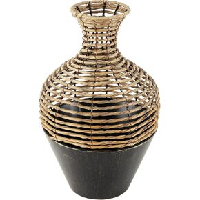 Deco 79 Plastic Rattan Handmade Decorative Vase Twisted Centerpiece Vase with Open Frame Design and Bronze Metal Details, Vase for Home Decoration 11" x 10" x 16", Bronze
