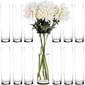 Craft and Party Clear Cylinder Vases, 6 Pack 16" Hurricane Floating Candle Holders, Cylinder vase for wedding centerpiece, 4" Diameter Opening.