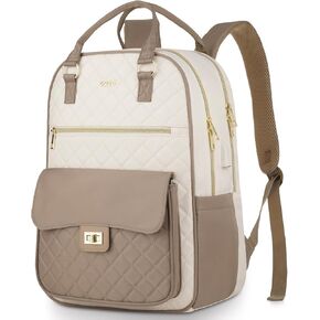 School Backpack for Teen Girl,Aesthetic Schoolbag Bookbag with 15.6-Inch-Laptop Compartment for Women College Student Work Travel Nurse Teacher,Khaki-Beige