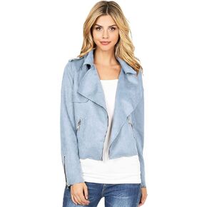 Haute Monde Women's Juniors Casual Faux Suede Moto Jacket