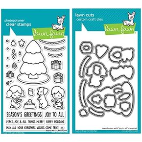 Lawn Fawn Joy to All 4"x6" Clear Stamp Set and Coordinating Lawn Cuts Dies, Bundle of 2 Items (LF2668, LF2669)