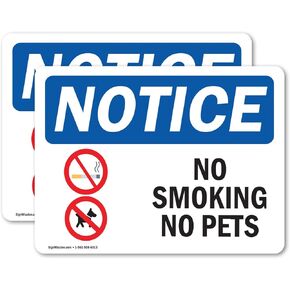 (2 Pack) No Smoking No Pets Sign With Symbol OSHA Notice Sign 18 Inch X 12 Inch Vinyl Label Decal Sticker Weather Resistant, UV Protected for Workplace, Business, Construction Site, Made in the USA