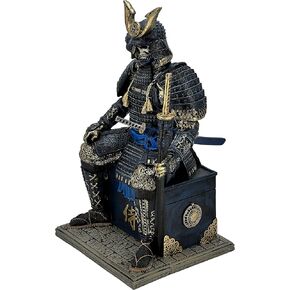 Medieval Ancient Samurai Undead Warrior Resin Statue Ornament Figurine Craft for Home Living Room Porch Decoration Office Desk Desktop Table Arrangement Gift (Blue Glod)