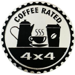 COFFEE Badge Rated Car Emblem, 4 x 4 Metal Automotive Badge 3D Metal Car Badges Emblems Round Emblem Decals Car Badge Decals Stickers Compatible with Jeep Wrangler Vehicles Trucks SUV