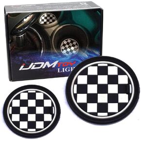 iJDMTOY أسود/أبيض 78 مم نمط المدقق سيليكون إدراج الحصير متوافق مع MINI Cooper R61 Paceman F55 F56 الجيل الثالث من حوامل المشروبات الأمامية