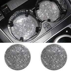 2 Pack Bling Car Cup Holder Coaster,Fashion Anti-Slip Shockproof Universal Vehicle Cup Holders Coasters Insert Bling Crystal Rhinestone Car Accessories for Women (Silver) in Kuwait