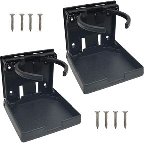 2PCS Adjustable Folding Drink Holder with Screws/Adjustable Cup Holder for Marine/Boat/Caravan/Car (Black)