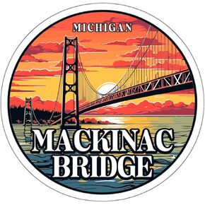 Mackinac Bridge Michigan Sticker Weatherproof Vintage Decal Vinyl Small Waterproof for Water Bottle Mug Passport Book Scrapbook Notebook Laptop Tumbler Skateboard Computer Phone Size 4" Funny Gift