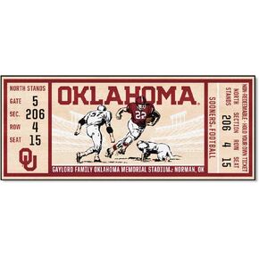 FANMATS 23143 NCAA - Oklahoma Sooners Ticket Design Runner Rug - 30in. x 72in. | Sports Fan Area Rug, Home Decor Rug and Tailgating Mat