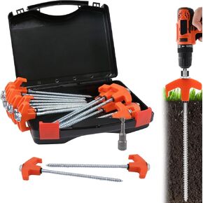 16 Pack Tent Stakes Heavy Duty, 8" Screw in Tent Stakes, 2024 New Tent Stakes for Outdoor Camping, Metal Threaded Tent Spikes with Hex Head Driver and Storage Box