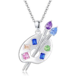 Art Palette Necklace Sterling Silver Palette Necklace CZ Artist Paint Palette and Brush Pendant Jewelry Gifts for Girl Women Art Teacher in Kuwait