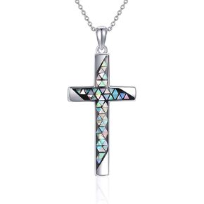 ONEFINITY Cross Necklace for Women Sterling Silver Celtic Cross Witches Knot Pendant Necklace Abalone Shell Cross Jewelry for Women Girls