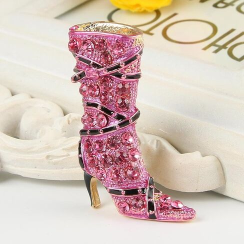 EVER FAITH Lady High-Heel Brooch Pink Austrian Crystal Shoe Boot in Saudi Arabia
