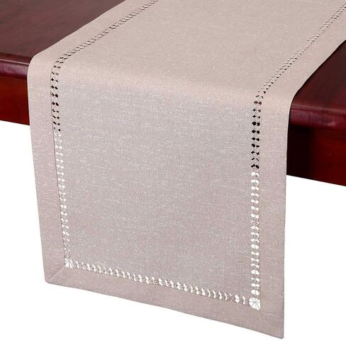 أوشحة صغيرة لطاولة الطعام مخيطة يدويًا، خيط فضي متشابك (رمادي فاتح، 14 × 36 مفرش طاولة) in Kuwait