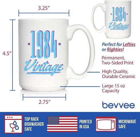 Vintage 1984 - Fun 40th Birthday Coffee Mug Gifts for Men & Women Turning 40 - Retro Coffee Cups - 11oz White Ceramic Mug in Saudi Arabia
