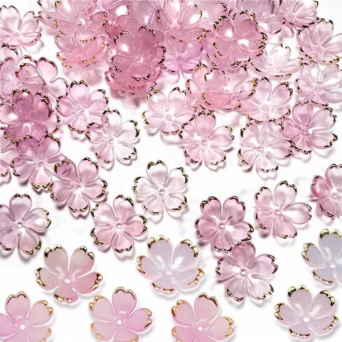 50Pcs Cherry Blossom Acrylic Flower Beads, Mini Floral Spacer Beads for Jewelry Making 5-Petal Gradient Flower Bead Gold-Plated Flowers Bead Charms for Bracelets (Blue-Violet Gradient) in Saudi Arabia