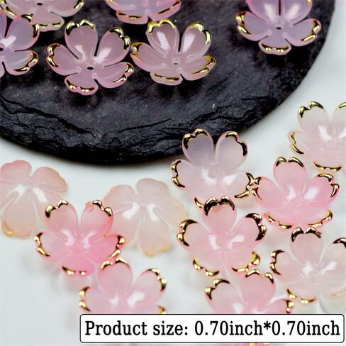 50Pcs Cherry Blossom Acrylic Flower Beads, Mini Floral Spacer Beads for Jewelry Making 5-Petal Gradient Flower Bead Gold-Plated Flowers Bead Charms for Bracelets (Blue-Violet Gradient) in Saudi Arabia