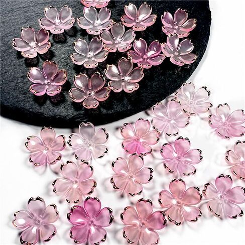 50Pcs Cherry Blossom Acrylic Flower Beads, Mini Floral Spacer Beads for Jewelry Making 5-Petal Gradient Flower Bead Gold-Plated Flowers Bead Charms for Bracelets (Blue-Violet Gradient) in Saudi Arabia