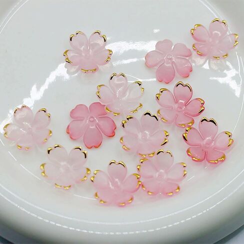 50Pcs Cherry Blossom Acrylic Flower Beads, Mini Floral Spacer Beads for Jewelry Making 5-Petal Gradient Flower Bead Gold-Plated Flowers Bead Charms for Bracelets (Blue-Violet Gradient) in Saudi Arabia