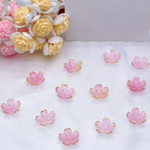 50Pcs Cherry Blossom Acrylic Flower Beads, Mini Floral Spacer Beads for Jewelry Making 5-Petal Gradient Flower Bead Gold-Plated Flowers Bead Charms for Bracelets (Blue-Violet Gradient) in Saudi Arabia
