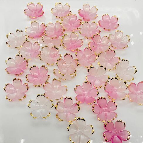 50Pcs Cherry Blossom Acrylic Flower Beads, Mini Floral Spacer Beads for Jewelry Making 5-Petal Gradient Flower Bead Gold-Plated Flowers Bead Charms for Bracelets (Blue-Violet Gradient) in Saudi Arabia
