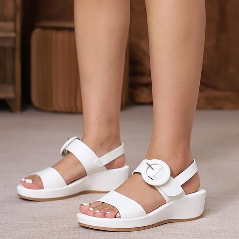 Womens Wedge Sandals Open Toe Double Buckle Adjustable Strap Slip On Dressy Platform Sandals Comfort Summer Shoes in Saudi Arabia