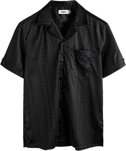 VATPAVE Mens Summer Jacquard Silk Shirts Casual Button Down Short Sleeve Hawaiian Shirt with Pocket in Saudi Arabia