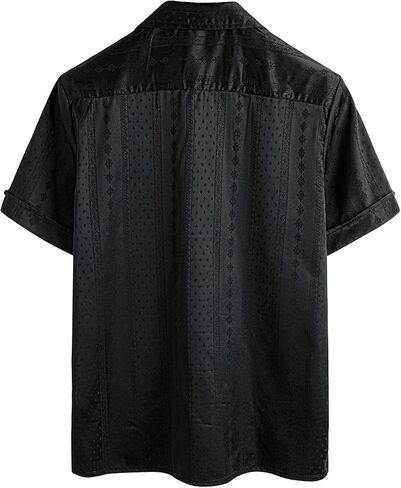 VATPAVE Mens Summer Jacquard Silk Shirts Casual Button Down Short Sleeve Hawaiian Shirt with Pocket in Saudi Arabia