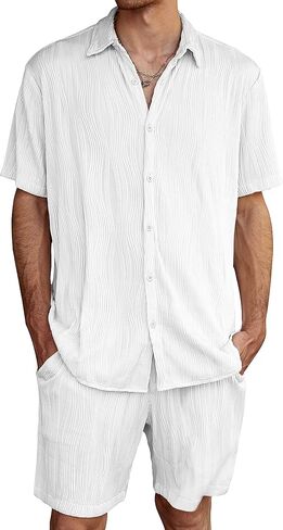 JOGAL Mens 2 Pieces Short Sets Short Sleeve Casual Button Down Shirts Summer Beach Outfits in Saudi Arabia